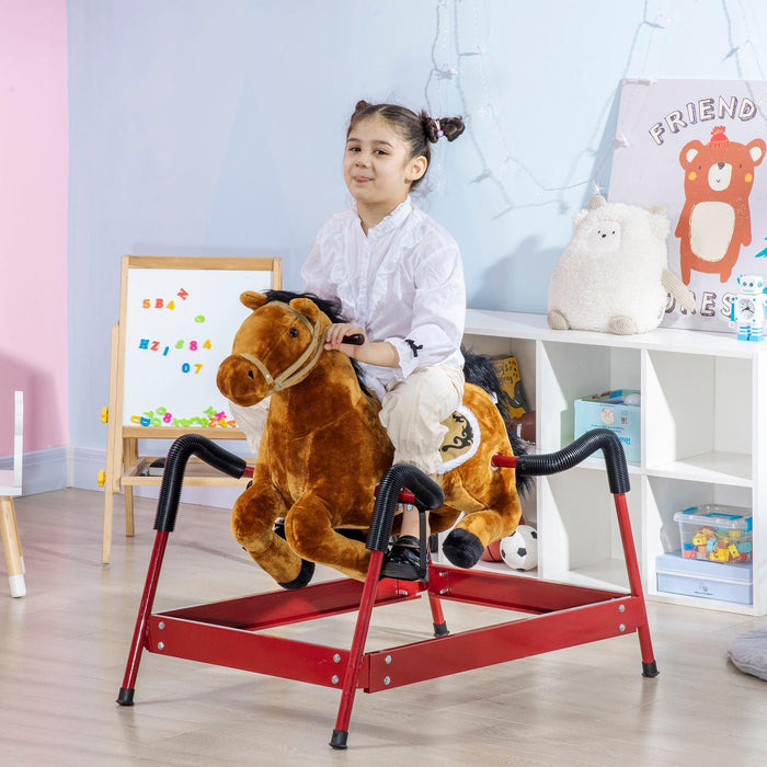 Kids Spring Rocking Horse, Ride on Horse for Girls and Boys with Animal Sounds, Plush Horse Ride-on with Soft Feel, Interactive Toy for Kids - DTYStore