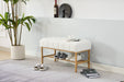 End of Bed Bench with Shelf, Teddy fabric Upholstered Storage Shoe Bench, Modern Bedroom Bench with Metal Legs for Living Room, Entryway, Dining Room, 300 LB, Linen Color(White)