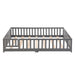 Queen Size Floor Bed with Door,Solid Wood Platform Bed Frame with Fence,Suitable for children,Pine Wood,Gray - DTYStore