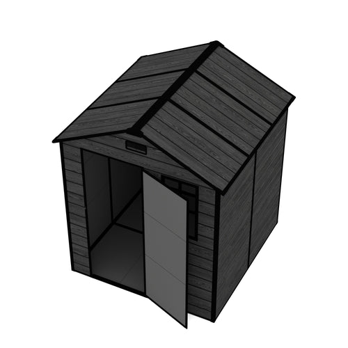 Campcraft 6*6ft resin storage shed, high quality pp material, strong structure, waterproof, rust and UV proof, large storage space, 12mm thick pp board, HD window lighting Black wood grain color - Image 19