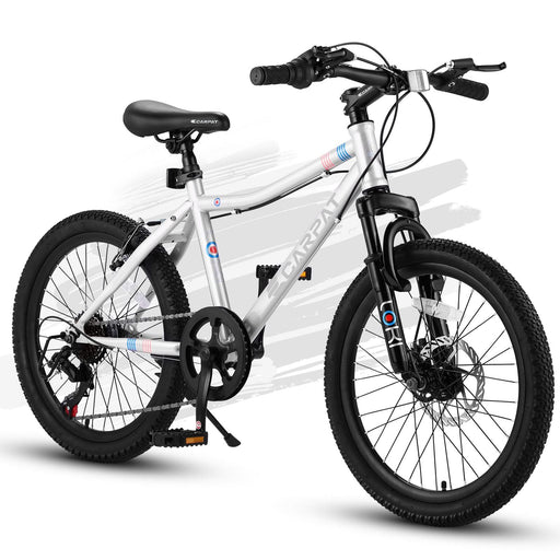 Ecarpat S20101 20 Inch Kids' Mountain Bike, 7 Speed, Front Suspension, White Steel Frame