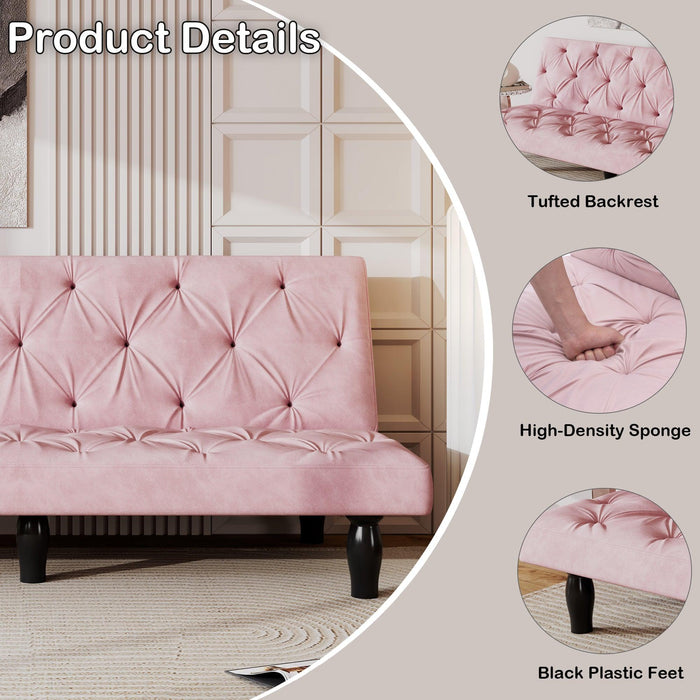 Sofa to Sofa Bed Transformation: 66" Pink Velvet Sofa Bed, Ideal for Family Living Rooms, Apartments & Bedrooms - DTYStore