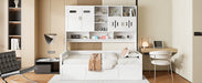 Twin Size Wooden Daybed With Hydraulic bed and All-in-One Cabinet and Shelf, White - DTYStore