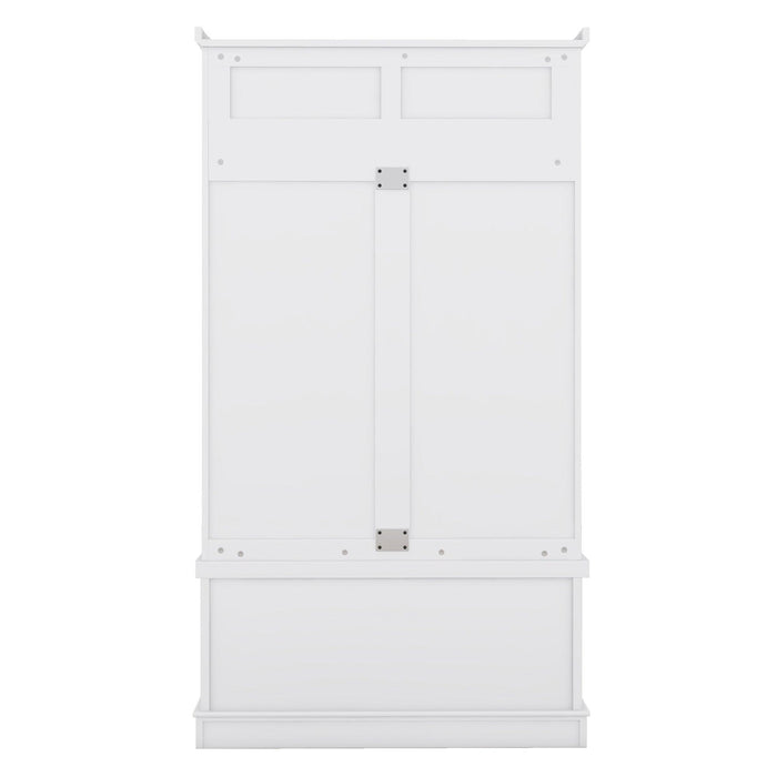 Hall Tree with Storage Shoe Bench for Entryway and Hallway, 4-in-1 Design Coat Racks with 4 Hooks for Living Room, White