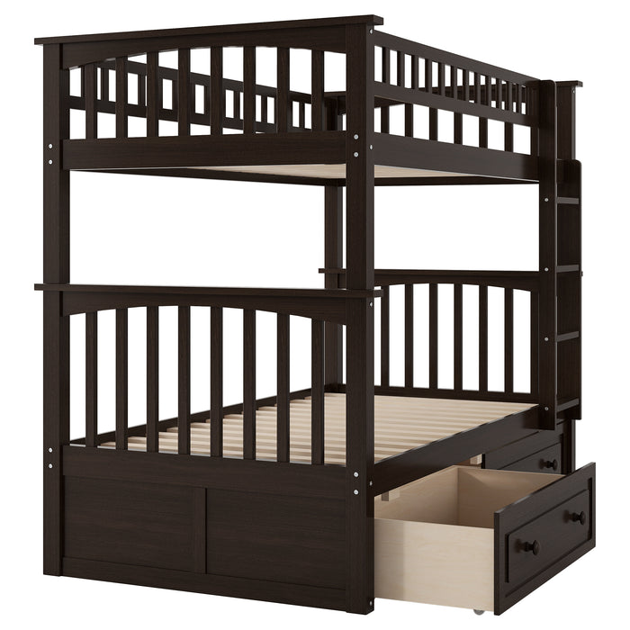 Twin over Twin Bunk Bed with Drawers, Convertible Beds, Espresso
