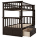 Twin over Twin Bunk Bed with Drawers, Convertible Beds, Espresso