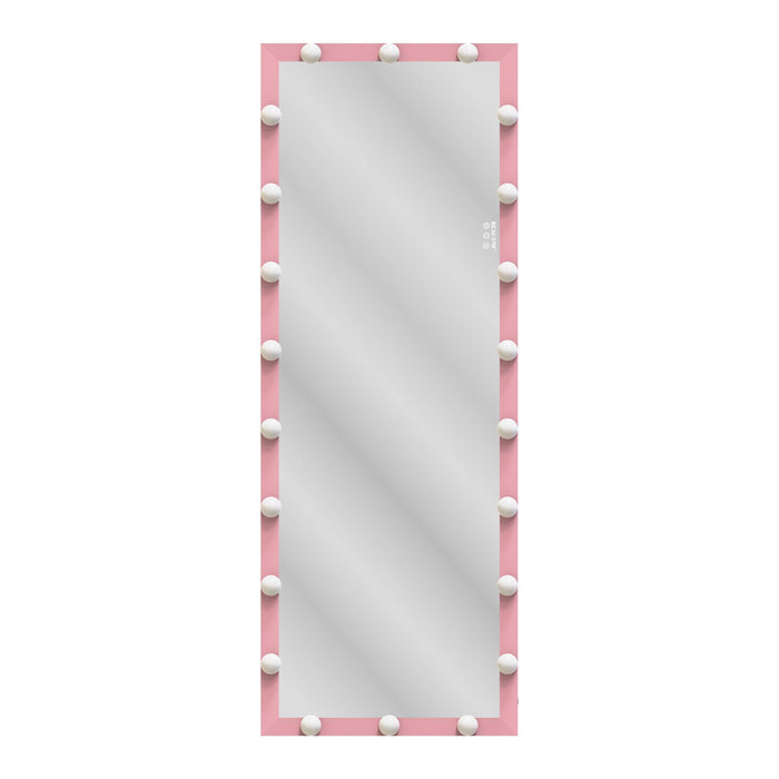 Hollywood Full Length Mirror with Lights Full Body Vanity Mirror with 3 Color Modes Wall Lighted Standing Floor Mirror for Dressing Room Bedroom Hotel Touch Control Pink 62.6"x23.3" - DTYStore
