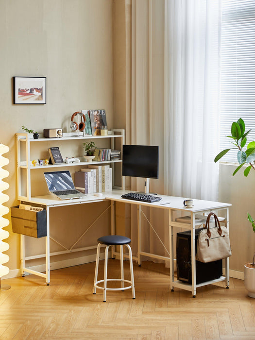 94.5 Inch Home Office Desk L shape gaming desk with storage Shelves and stool - DTYStore