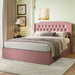 Queen Size Tufted Upholstered Bed Frame with Crystal Button Accents, Bed Frame with Wingback Headboard and Under-Bed Storage Space, No Box Spring Needed,Pink - DTYStore
