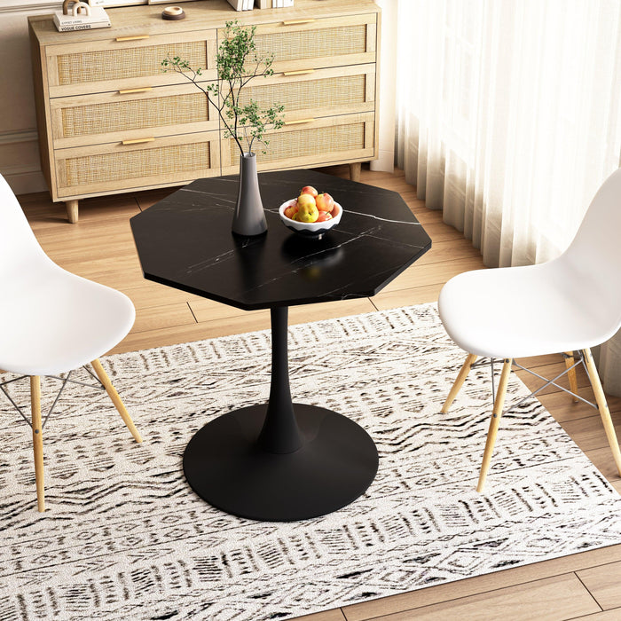31.50"Modern Octagonal Coffee Table with Printed Black Marble Table Top,Metal Base, for Dining Room, Kitchen, Living Room - DTYStore