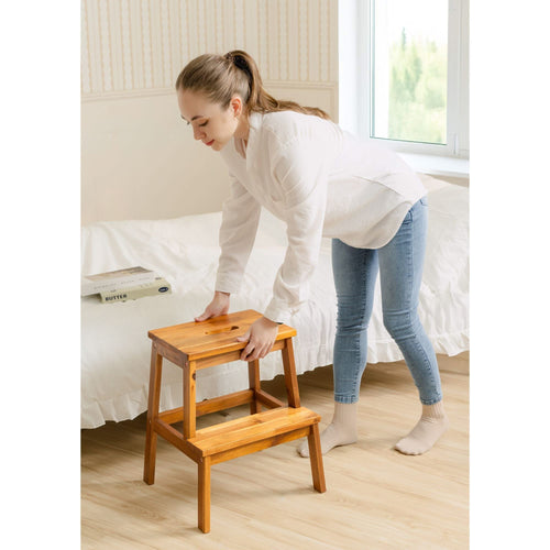Premium Acacia 2-Step Wooden Stool for Adults and Kids, 17 Inches Tall, 350 lbs Capacity, Indoor Outdoor Use - Image 2