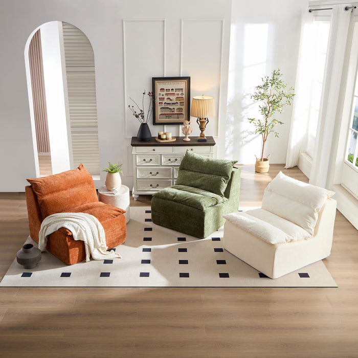 Accent Armless Chair Lazy Floor Seating, Single Chair Sofa Lounger Leisure Accent Single Couch with Backrest for Living Room, Bedroom, Office, Single Seat, ORANGE