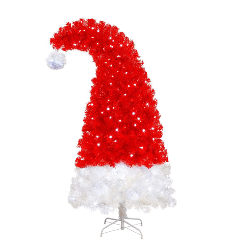 6FT Artificial Christmas Tree with LED Light, Santa's Hat Shape Artificial Whimsical Xmas Tree with 1050 Tip, Curved Xmax Tree - Image 8