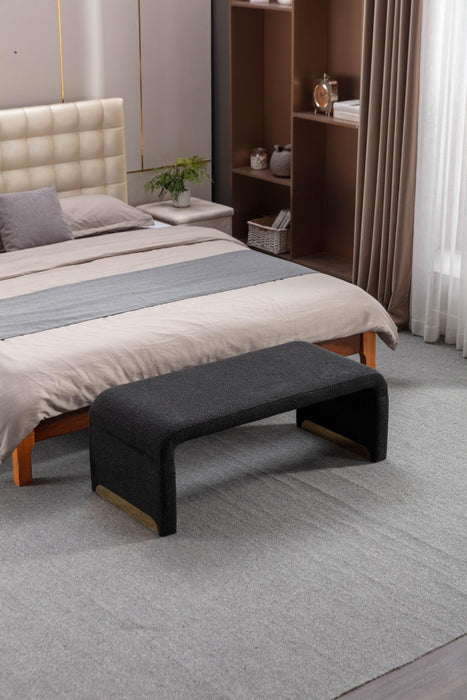 New Boucle Fabric Loveseat Ottoman Footstool Bedroom Bench Shoe Bench With Gold Metal Legs,Black - DTYStore