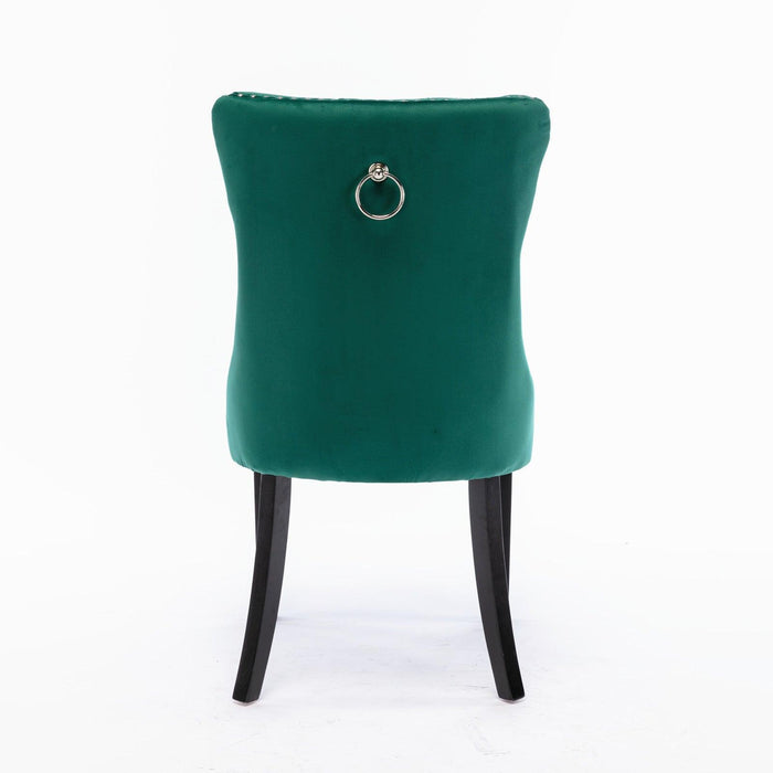 Nikki Collection Modern, High-end Tufted Solid Wood Contemporary Velvet Upholstered Dining Chair with Wood Legs Nailhead Trim 2-Pcs Set,Green - DTYStore