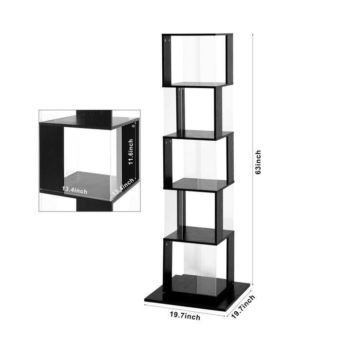5 tier Rotating Bookshelf, Floor Rack Simple Bookcase with Acrylic plate Student Multi-Function Creative Bookshelf for Living Room with anti-toppling base - DTYStore
