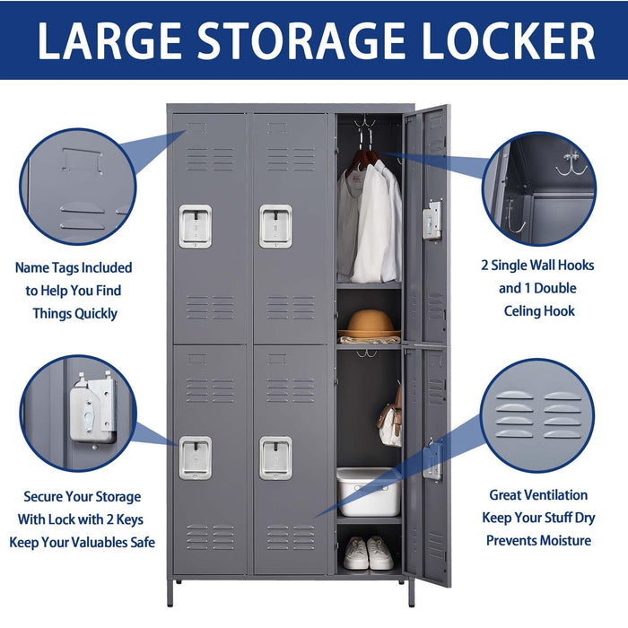 6 Door 72"H Metal Lockers With Lock for Employees,Storage Locker Cabinet for Home Gym Office School Garage,Gray - DTYStore