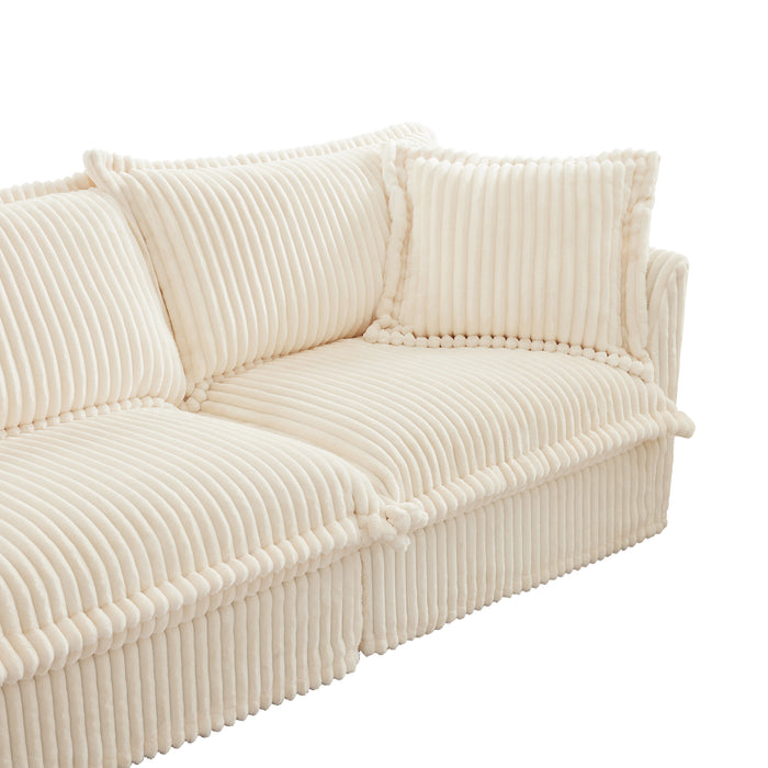 Set of 2 Slipcovered Armchairs,Deep Seat Accent Chair Set for Living Room, Reading Room, Bedroom and Working Spaces,Armchair Sets with Large Soft Pillows,Cream Corduroy Fabric