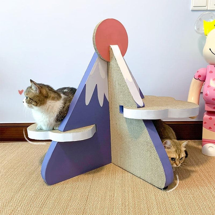 Cat Scratcher Post Board, Mount Fuji Shape Cat Scratching Lounge Bed, Durable Pad Prevents Furniture Damage