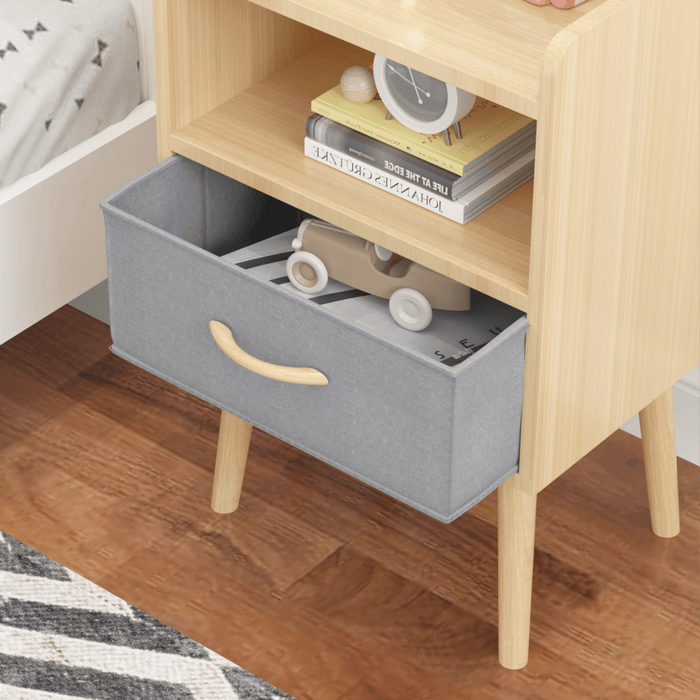 Nightstand With Collapsible Fabric Drawer, 2-Tier Storage End Table, Wood Side Table with Storage Cabinet or Kids, Adults - Oak - DTYStore