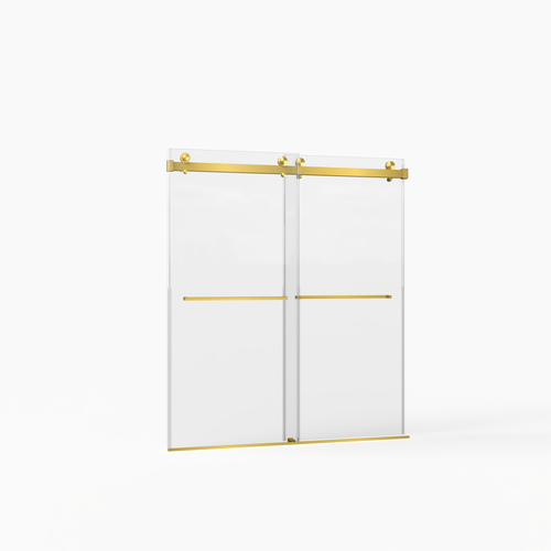 56-60'W x 70'H Frameless Double Sliding Shower Door,5/16' (8mm) Thick SGCC Tempered Clear Glass,Double Side Easy Clean Coat,Brushed Gold Finished With Buffer - Image 8