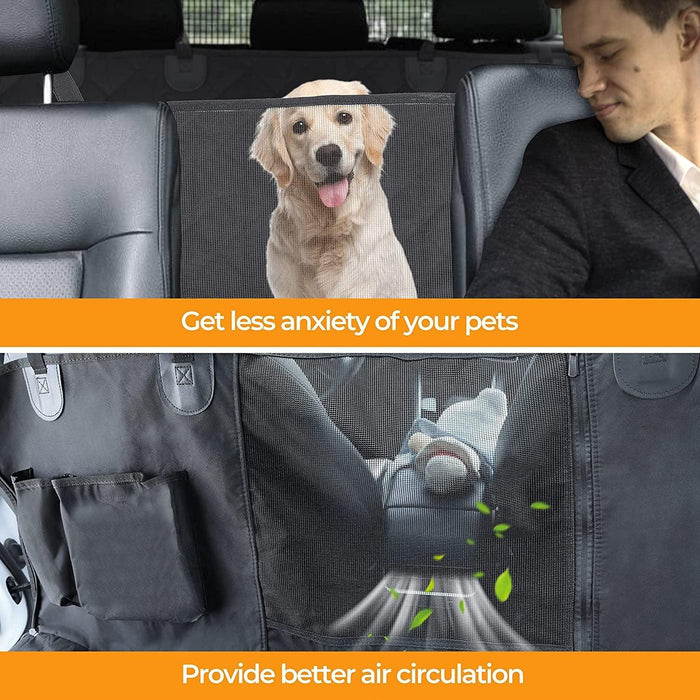 Deluxe Dog Car Seat Cover for Back Seat, 100% Waterproof Pet Seat Protector with Mesh Window, Scratchproof & Nonslip Dog Hammock for Cars, Trucks, SUVs, Standard - DTYStore