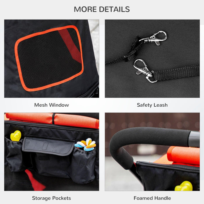 One-Click Foldable Doggy Stroller for Medium Large Dogs, Pet Stroller with Storage, Smooth Ride with Shock Absorption, Mesh Window, Safety Leash, Big Dog Walking Stroller, Red