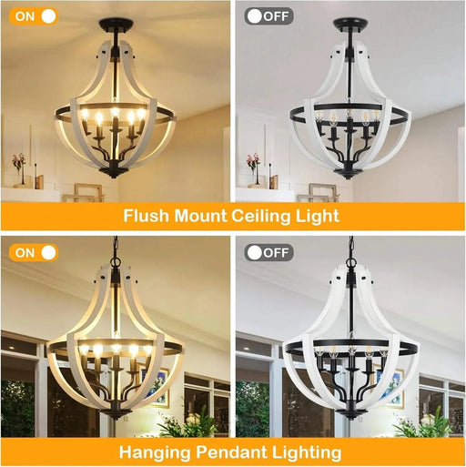 5-Light White Wood Chandeliers Default -DTYStore