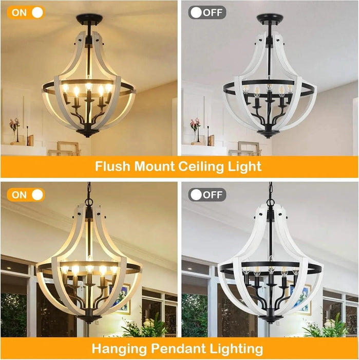5-Light White Wood Chandeliers Default -DTYStore