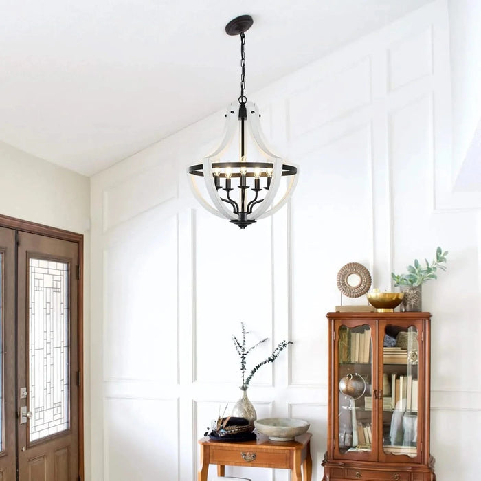5-Light White Wood Chandeliers Default -DTYStore