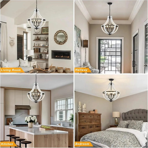 5-Light White Wood Chandeliers Default -DTYStore