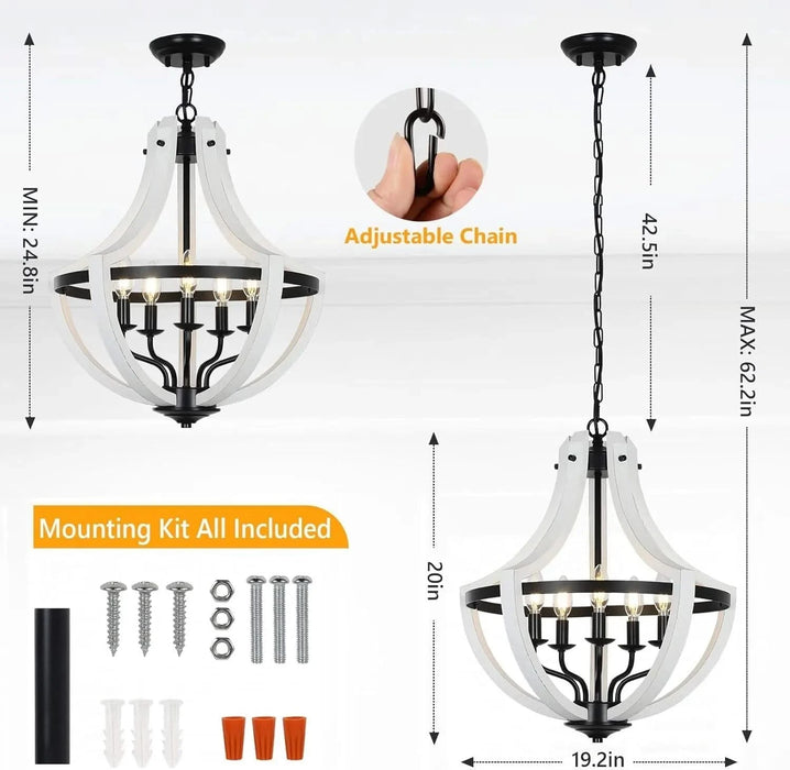 5-Light White Wood Chandeliers Default -DTYStore