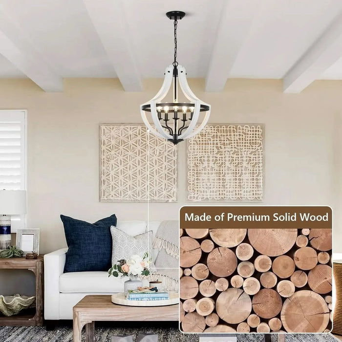 5-Light White Wood Chandeliers Default -DTYStore
