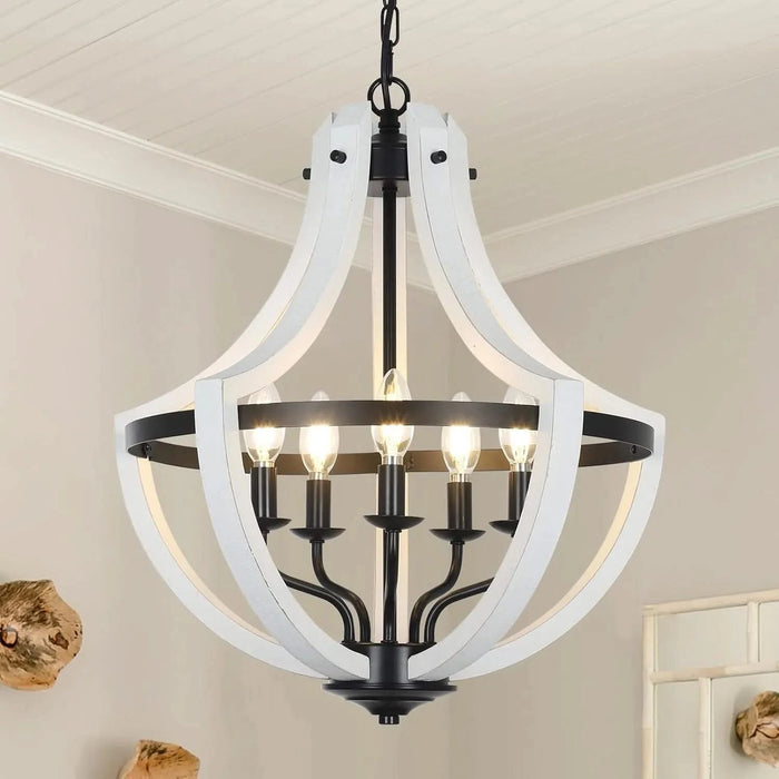 5-Light White Wood Chandeliers Default -DTYStore