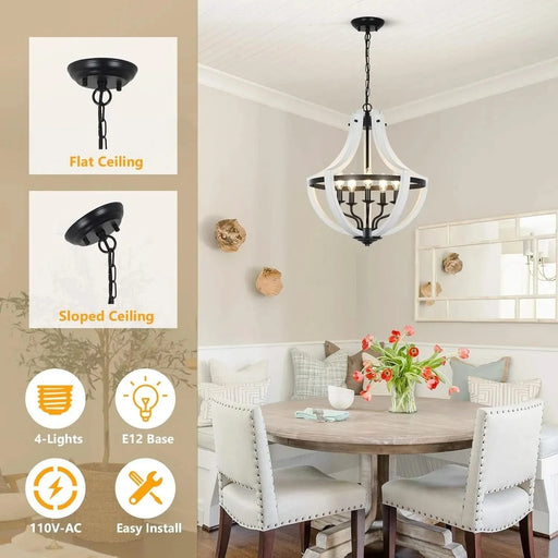 5-Light White Wood Chandeliers Default -DTYStore