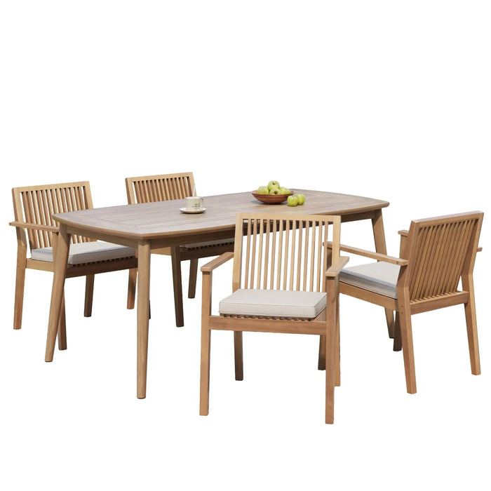5-Piece Acacia Wood Outdoor Dining Set - 70.75' Table & 4 Chairs with Removable Cushions for Patio Garden Default -DTYStore
