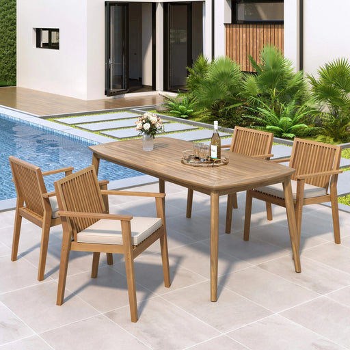 5-Piece Acacia Wood Outdoor Dining Set - 70.75' Table & 4 Chairs with Removable Cushions for Patio Garden Default -DTYStore