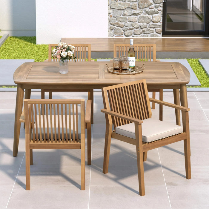 5-Piece Acacia Wood Outdoor Dining Set - 70.75' Table & 4 Chairs with Removable Cushions for Patio Garden Default -DTYStore