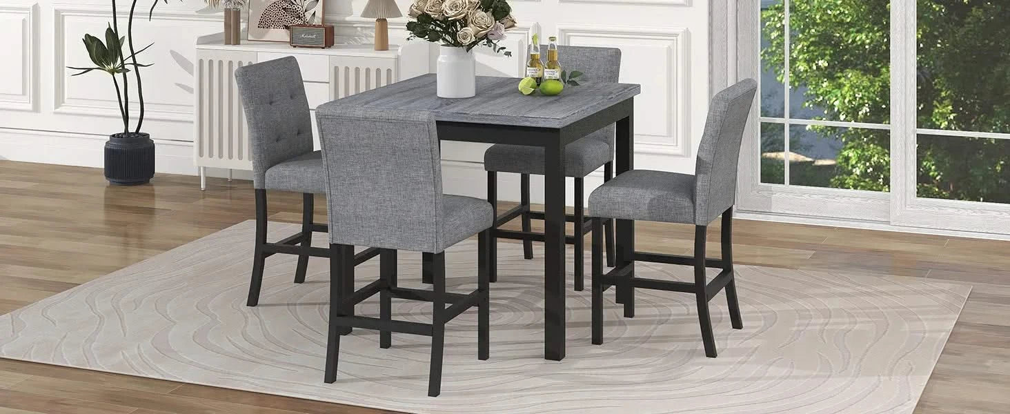 5-Piece Counter Height Dining Set Wood Square Dining Room Table and Chairs Stools w/Footrest & 4 Upholstered high-back Chairs,Black Default -DTYStore