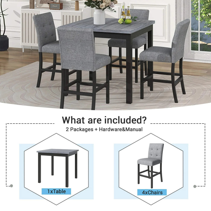 5-Piece Counter Height Dining Set Wood Square Dining Room Table and Chairs Stools w/Footrest & 4 Upholstered high-back Chairs,Black Default -DTYStore