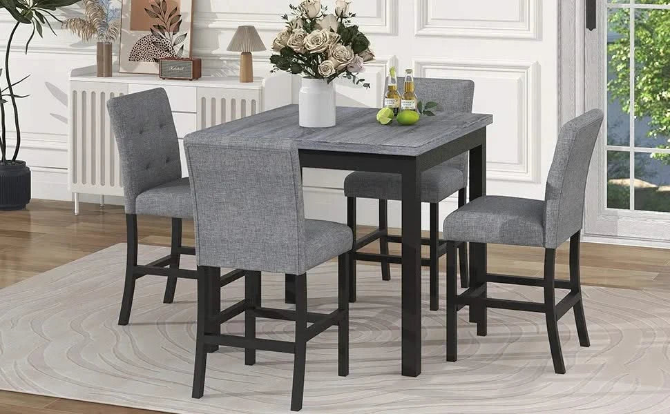 5-Piece Counter Height Dining Set Wood Square Dining Room Table and Chairs Stools w/Footrest & 4 Upholstered high-back Chairs,Black Default -DTYStore