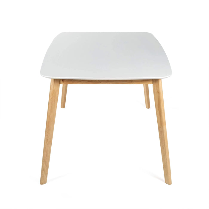 5-Piece Dining Set, 1 Table + 4 Chairs, Rubberwood Frame, Ergonomic Chairs & Faux Wood Table, Natural+Grey+White Oak Default -DTYStore