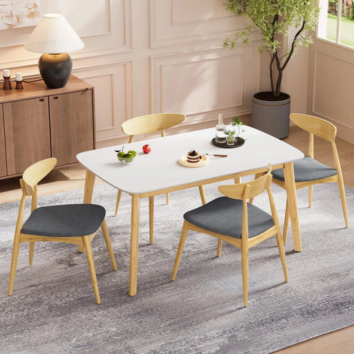 5-Piece Dining Set, 1 Table + 4 Chairs, Rubberwood Frame, Ergonomic Chairs & Faux Wood Table, Natural+Grey+White Oak Default -DTYStore
