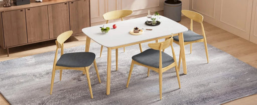 5-Piece Dining Set, 1 Table + 4 Chairs, Rubberwood Frame, Ergonomic Chairs & Faux Wood Table, Natural+Grey+White Oak Default -DTYStore
