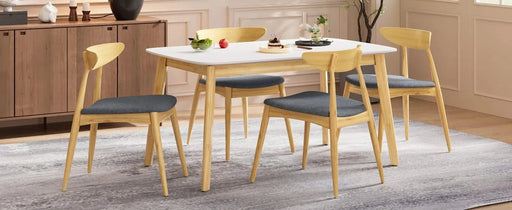 5-Piece Dining Set, 1 Table + 4 Chairs, Rubberwood Frame, Ergonomic Chairs & Faux Wood Table, Natural+Grey+White Oak Default -DTYStore