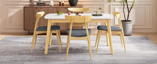 5-Piece Dining Set, 1 Table + 4 Chairs, Rubberwood Frame, Ergonomic Chairs & Faux Wood Table, Natural+Grey+White Oak Default -DTYStore