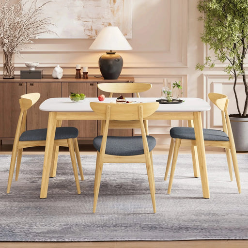 5-Piece Dining Set, 1 Table + 4 Chairs, Rubberwood Frame, Ergonomic Chairs & Faux Wood Table, Natural+Grey+White Oak Default -DTYStore