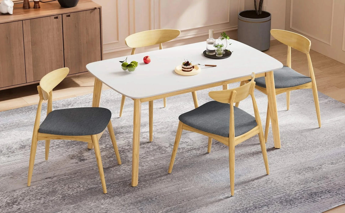5-Piece Dining Set, 1 Table + 4 Chairs, Rubberwood Frame, Ergonomic Chairs & Faux Wood Table, Natural+Grey+White Oak Default -DTYStore