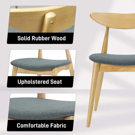 5-Piece Dining Set, 1 Table + 4 Chairs, Rubberwood Frame, Ergonomic Chairs & Faux Wood Table, Natural+Grey+White Oak Default -DTYStore