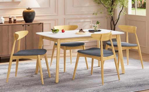 5-Piece Dining Set, 1 Table + 4 Chairs, Rubberwood Frame, Ergonomic Chairs & Faux Wood Table, Natural+Grey+White Oak Default -DTYStore